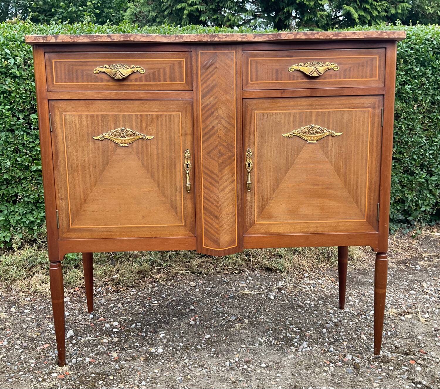 Marquetry and marble sideboard
