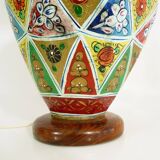 Ancient camel leather lamp and wooden base