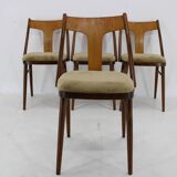 1950s Set of Four Restored Dining Chairs in Walnut, Czechoslovakia