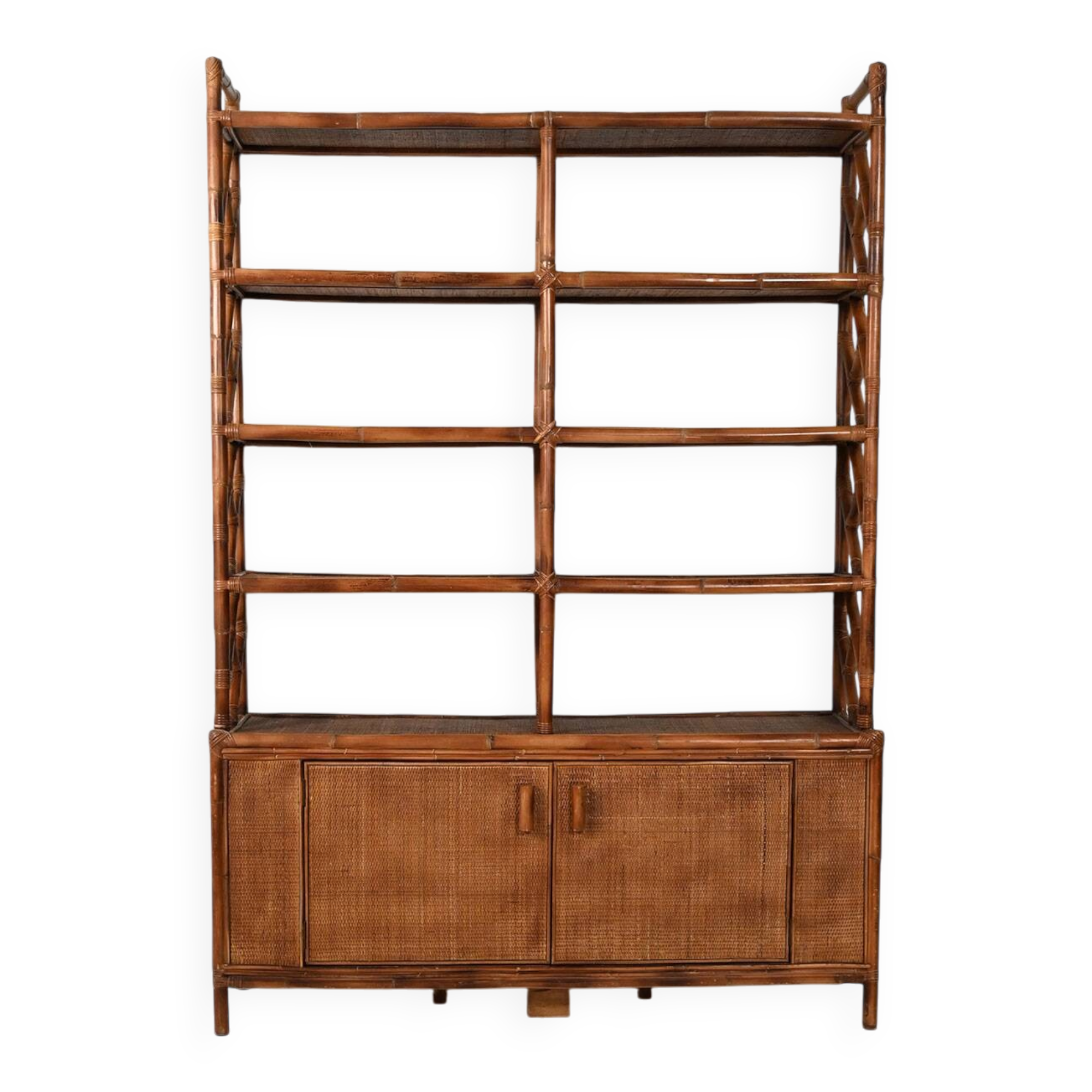 1960s bamboo and rattan bookcase