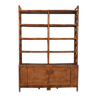 1960s bamboo and rattan bookcase