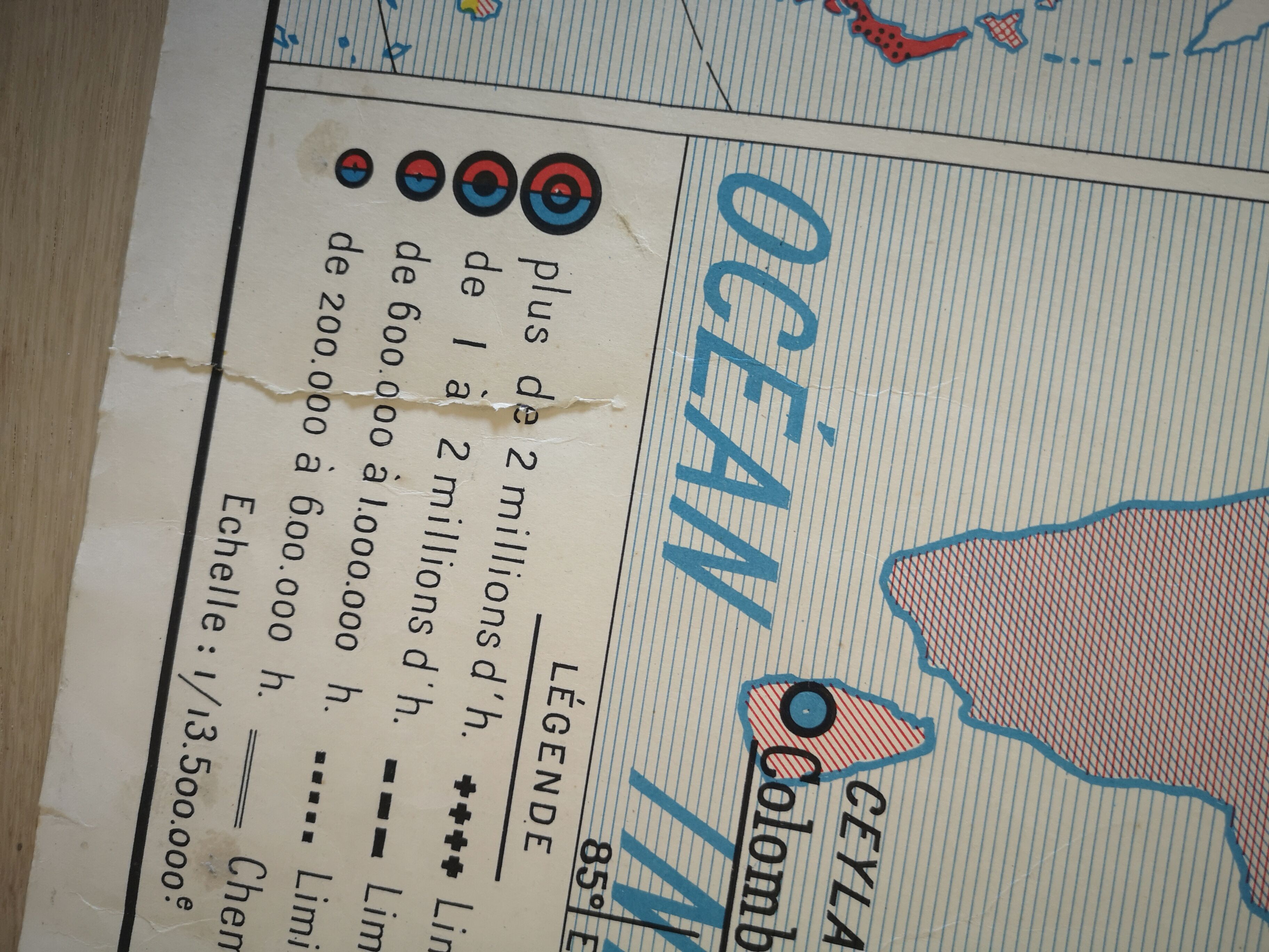 Former vintage Rossignol 50s Asia physical and political map