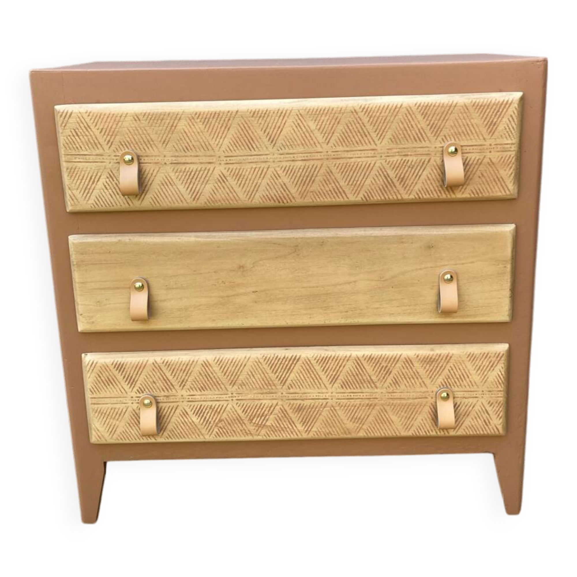Beautifully restyled compact ethnic bohemian chest of drawers.