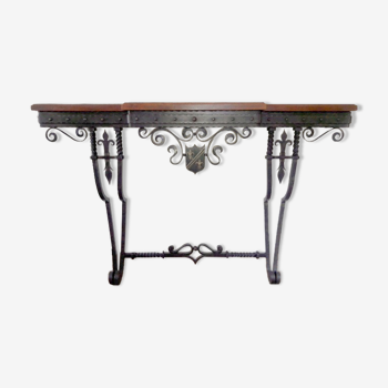 Large console and its matching mirror in Art Ironwork
