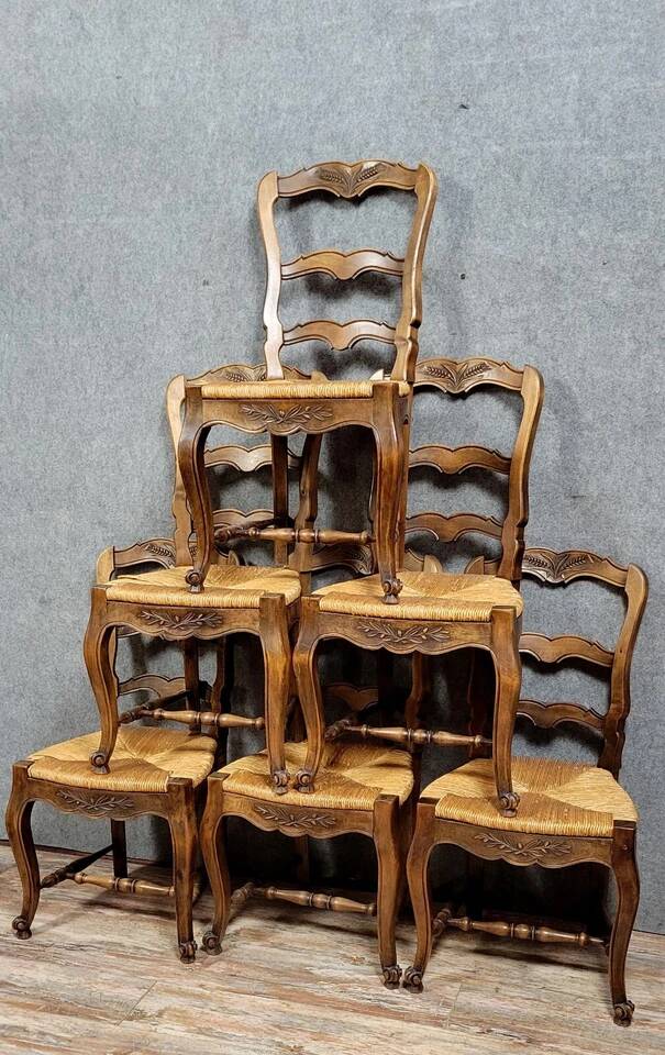 Set of 6 Louis XV style Provencal chairs in oak, circa 1900