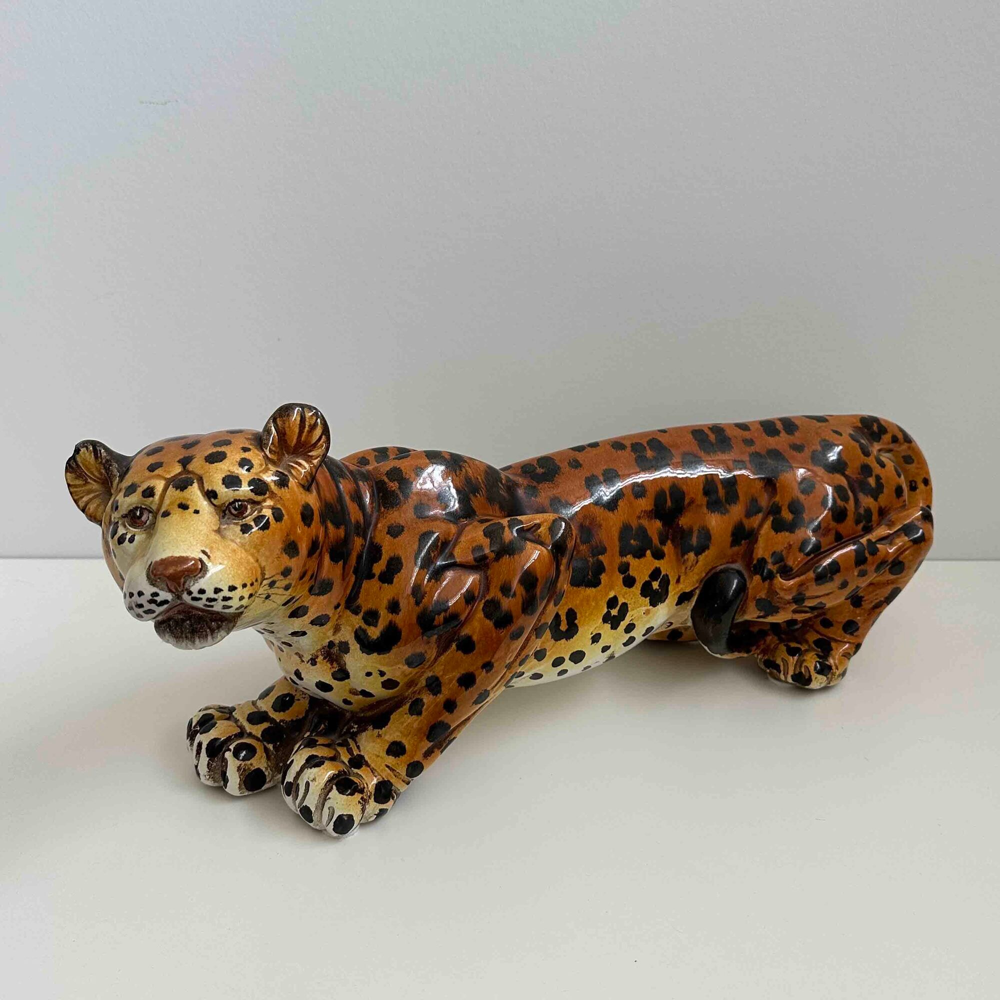 Italian handpainted leopard in ceramic, 1950s