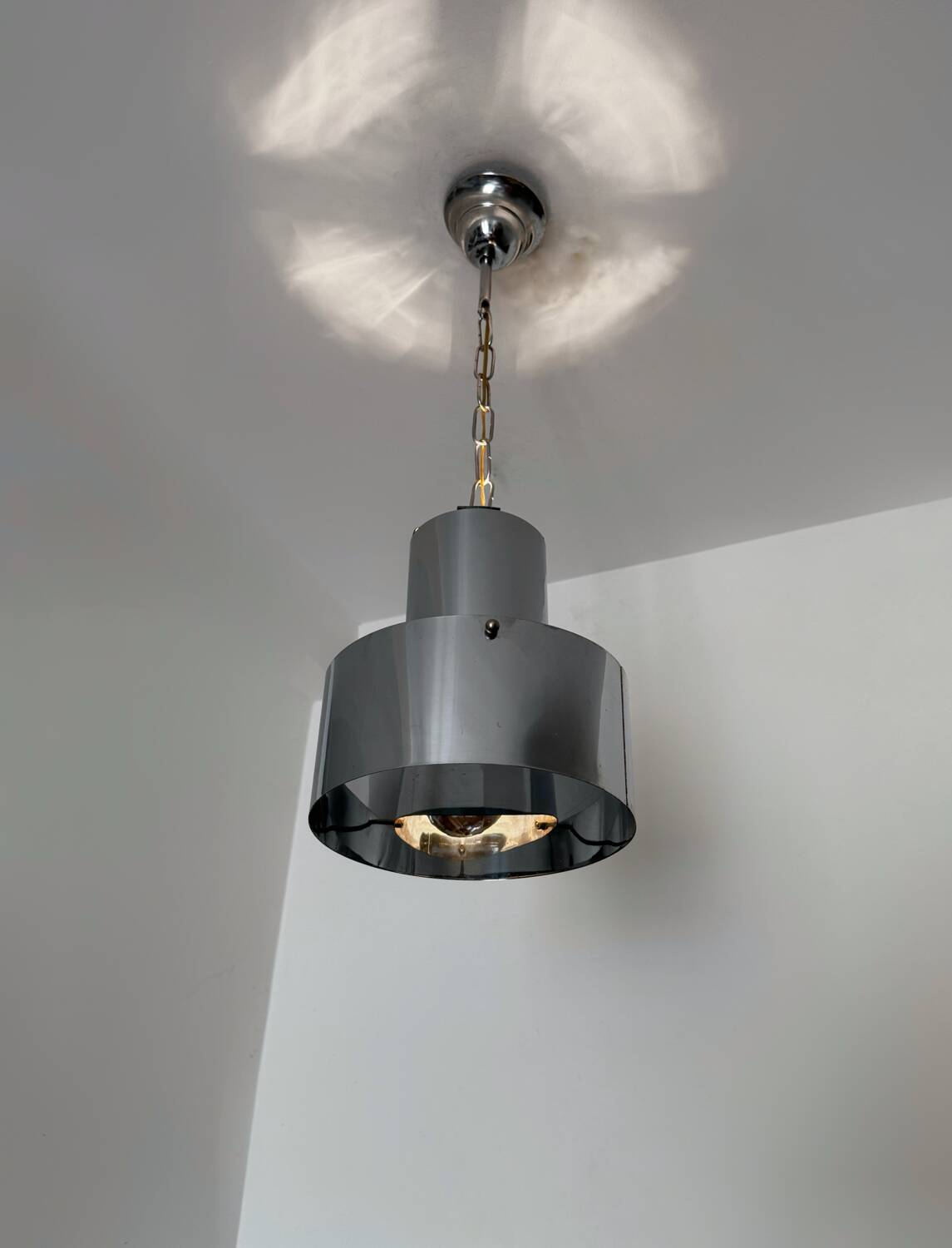 Chrome metal chandelier, Italian design, 70s