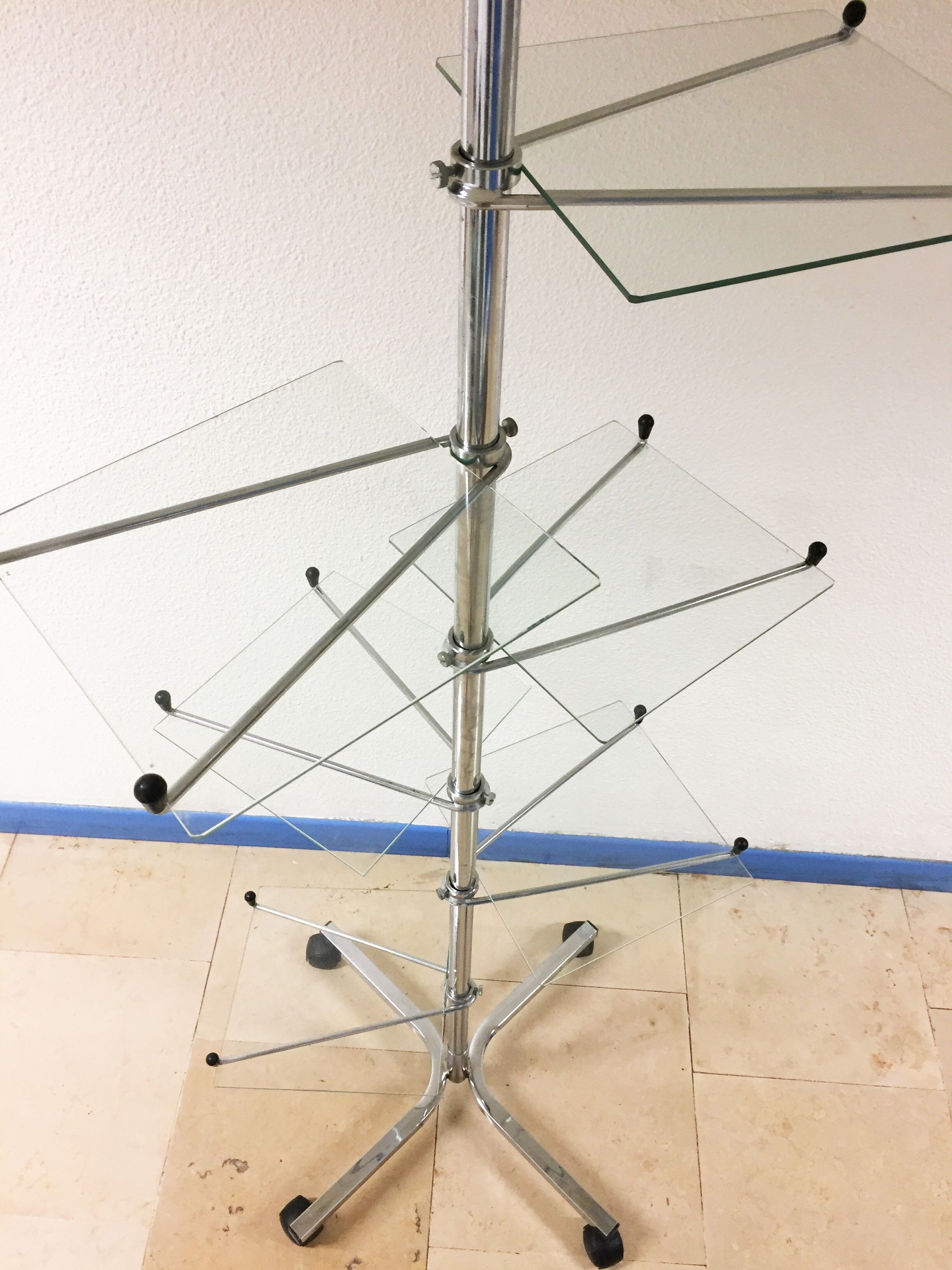 Vintage display shelf in glass and stainless steel