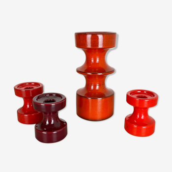 Set of Four Pottery Candleholder by Cari Zalloni for Steuler, Germany, 1970s