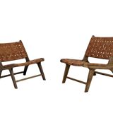 Two Moroccan leather armchairs