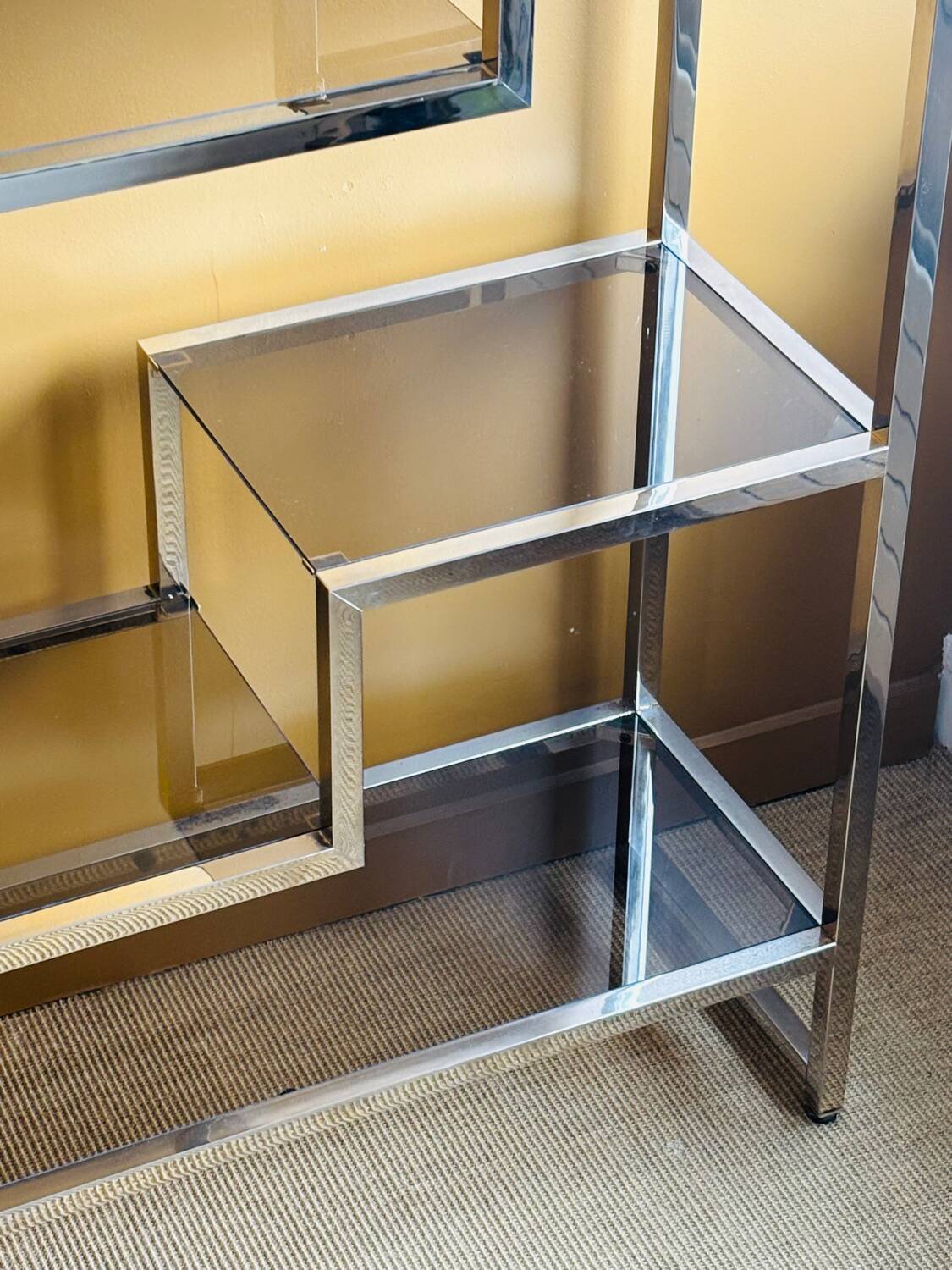 Shelf by designer Willy Rizzo Gold and smoked glass