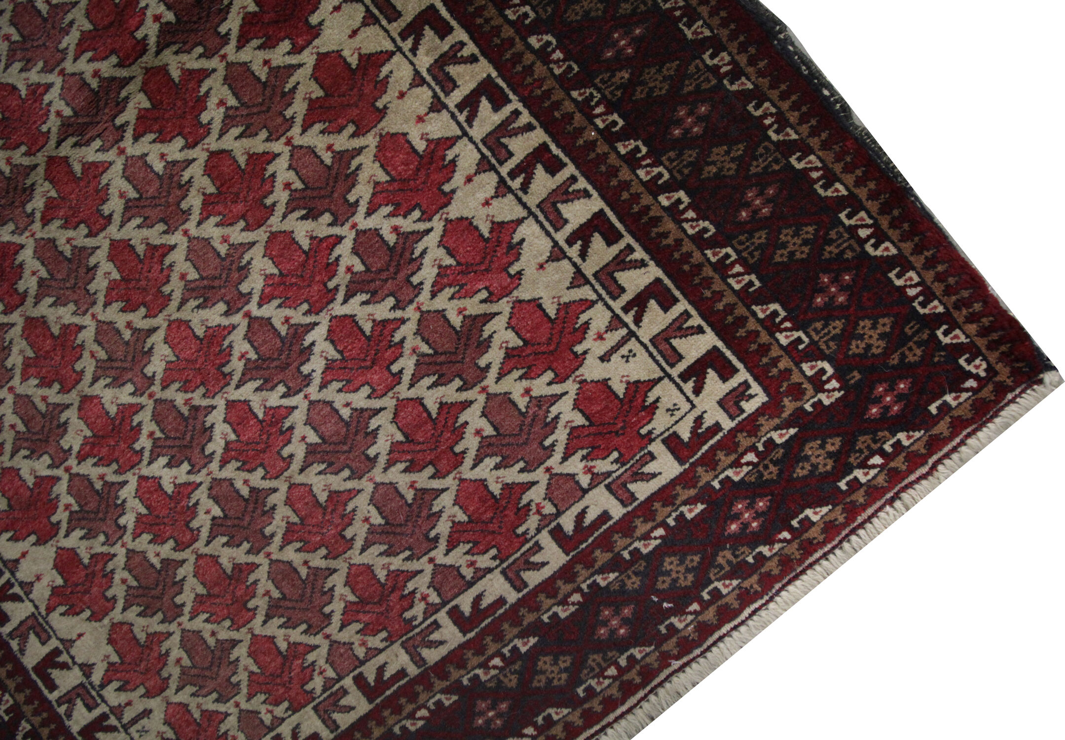Red cream wool persian balouch rug 98x120cm