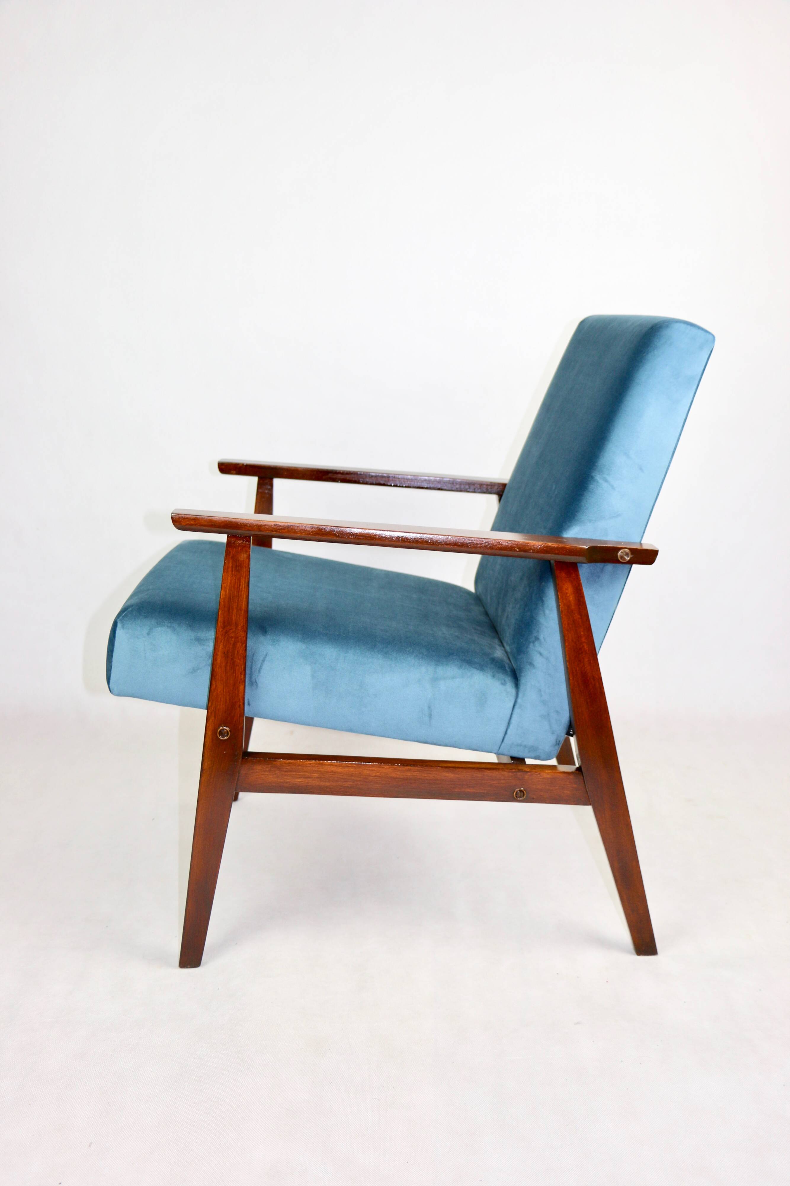 Vintage Ocean Blue Fox Armchair, 1970s