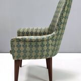 Pair of High-Quality Green Patterned Fabric and Beech Armchairs, Italy