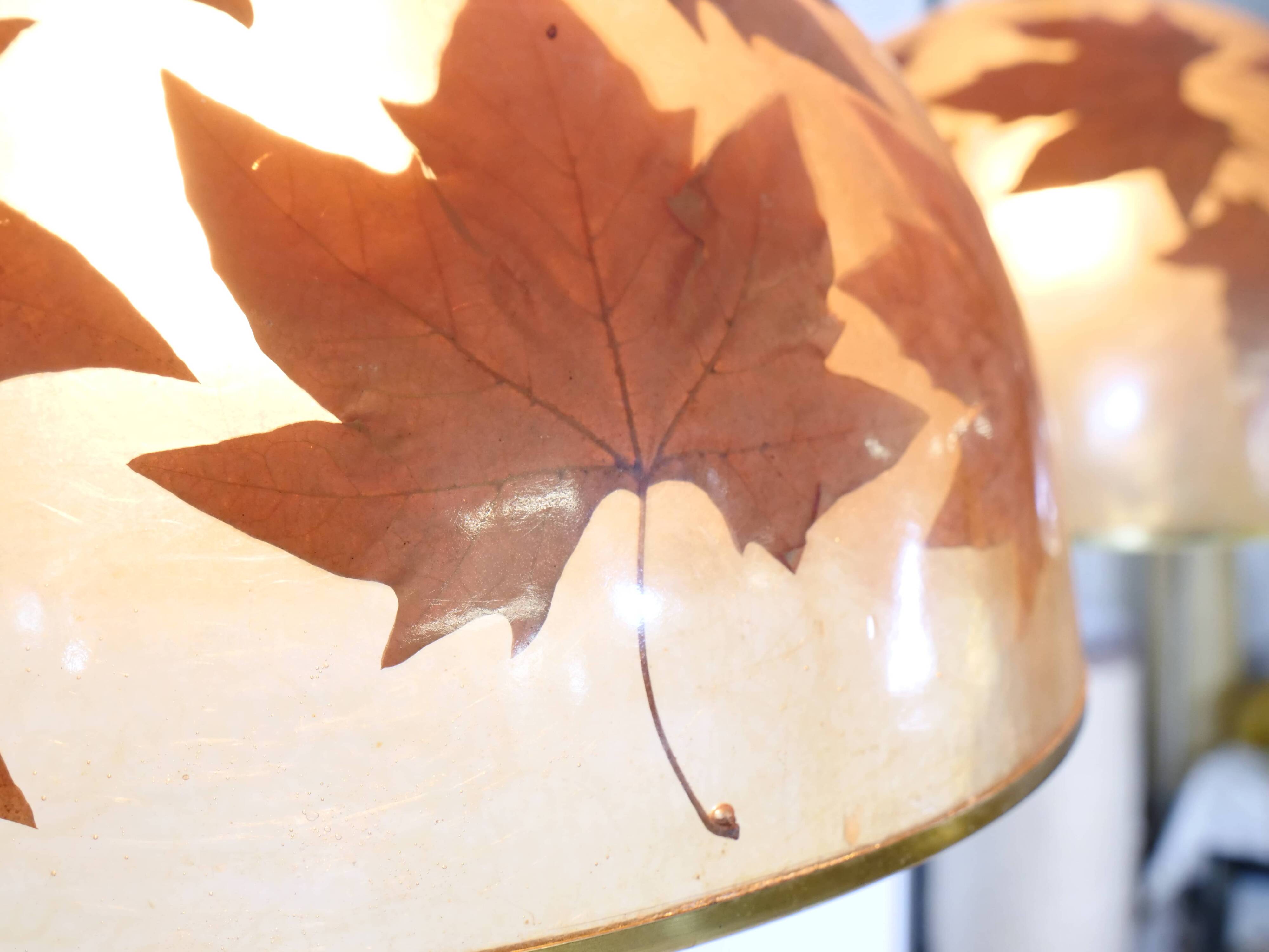 Italian design hanging lamps resin and leaves, 1970s 1980s