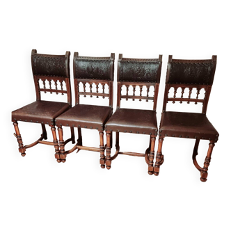 Set of 4 leather chairs known as Henri 2 style