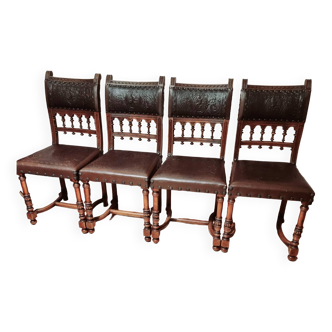 Lot de 4 chaises cuir style dit Henri 2
