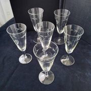 6 vintage engraved crystal champagne flutes