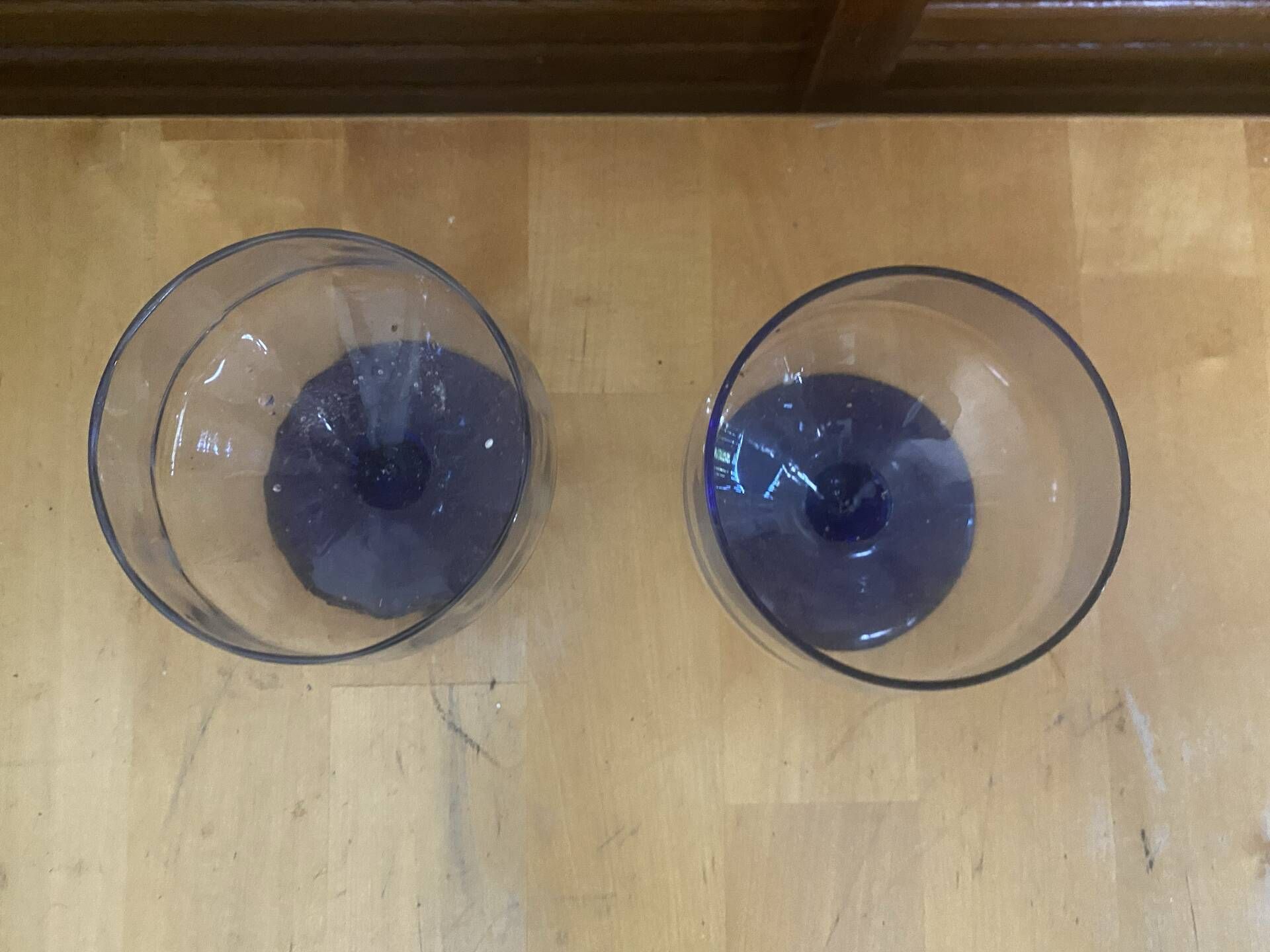 Set of 23 Stemmed Glasses Transparent Glass + Cobalt Blue Stems Vintage