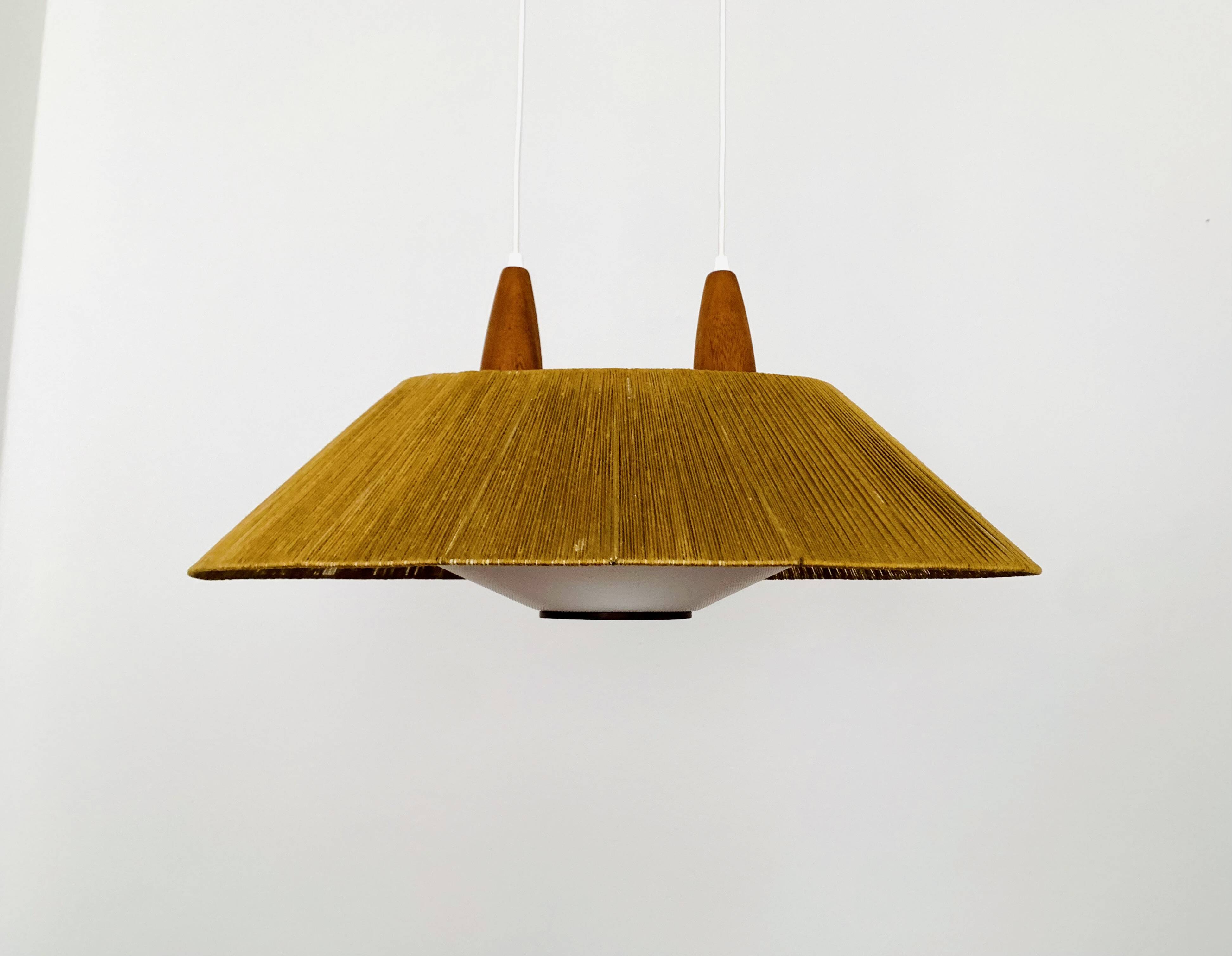 Raffia Bast and Teak Pendant Lamp from Temde