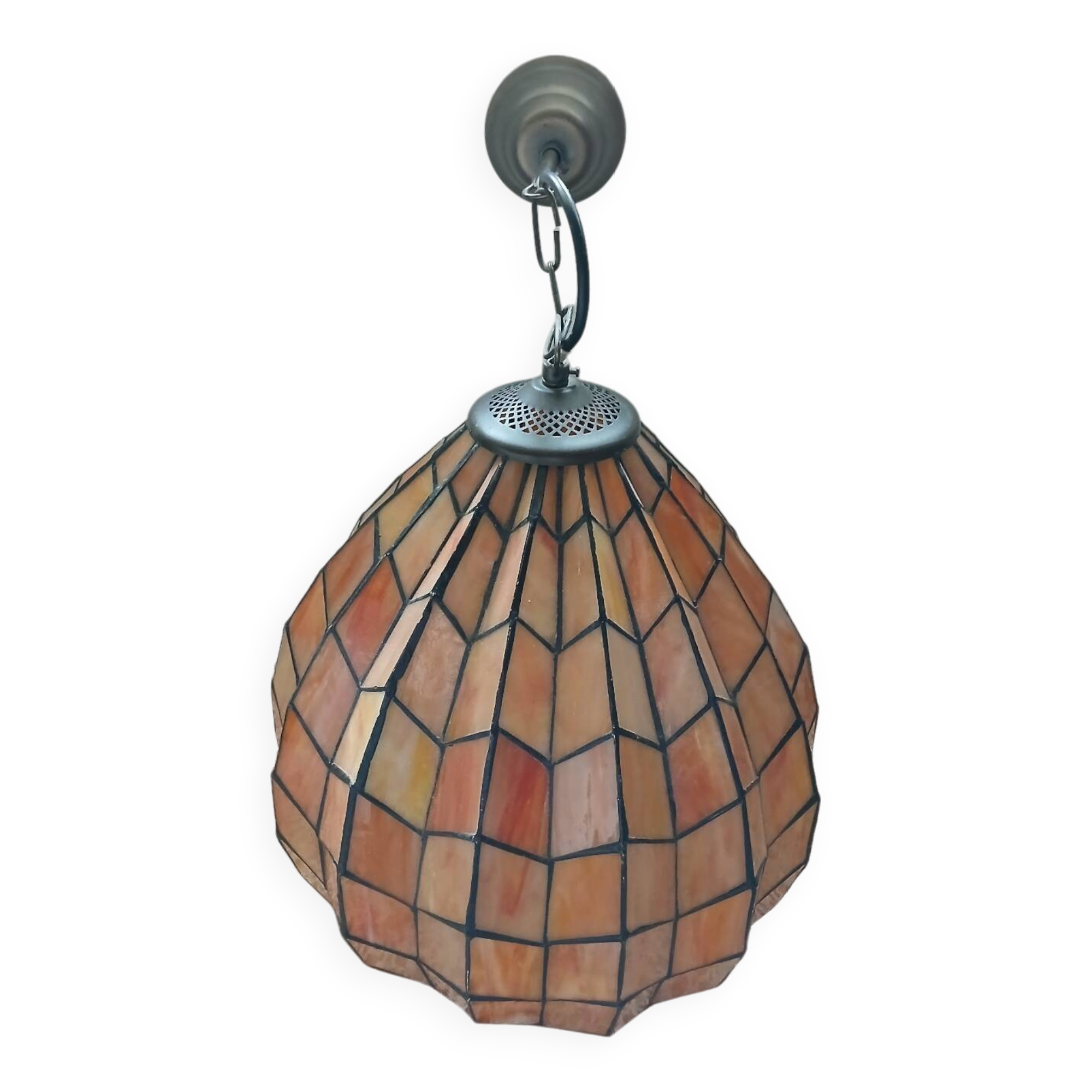 Antique stained glass and bronze pendant light