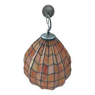 Suspension ancienne vitrail et bronze
