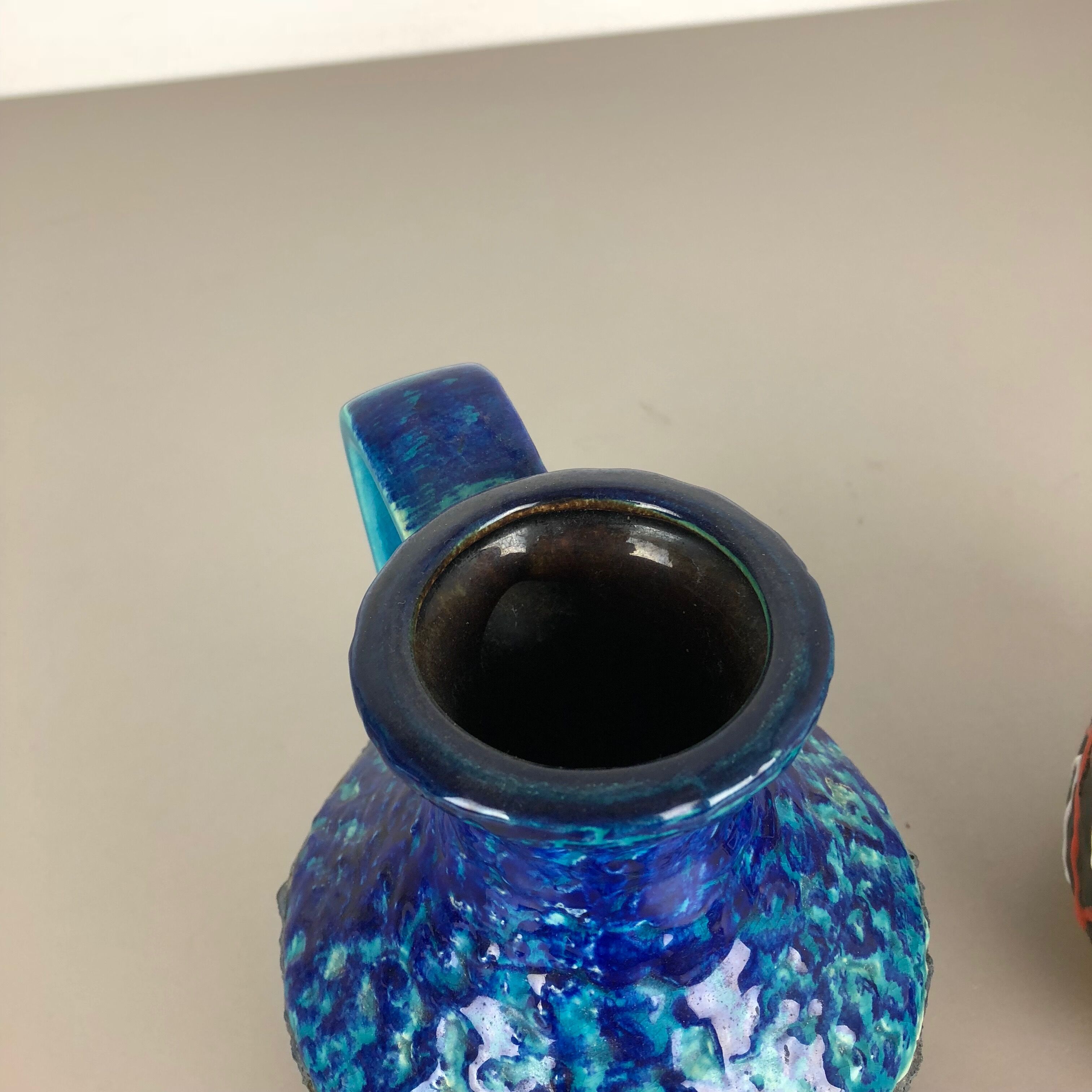 Set of 2 Multi-Color Fat Lava Op Art Pottery Vase "215-17" Bay Ceramics, Germany