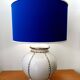 Longwy earthenware lamp and Klein blue lampshade