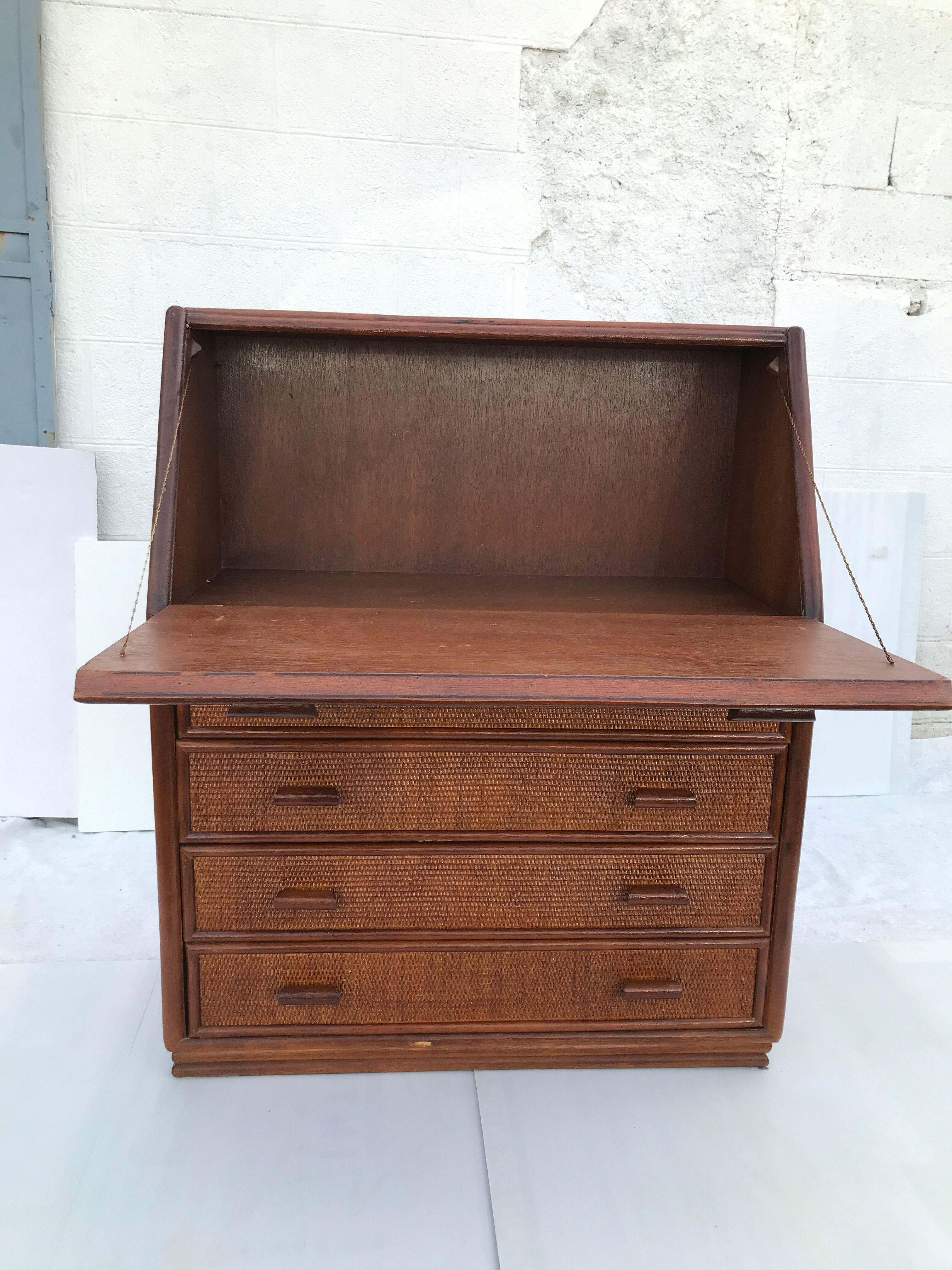 Vintage secretary and wicker rattan