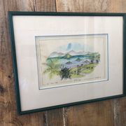 Watercolor painting nadine martinique the three islets + wood frame #a223
