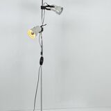 Vintage adjustable floor lamp, matte white lacquered metal and chrome, France 1970.