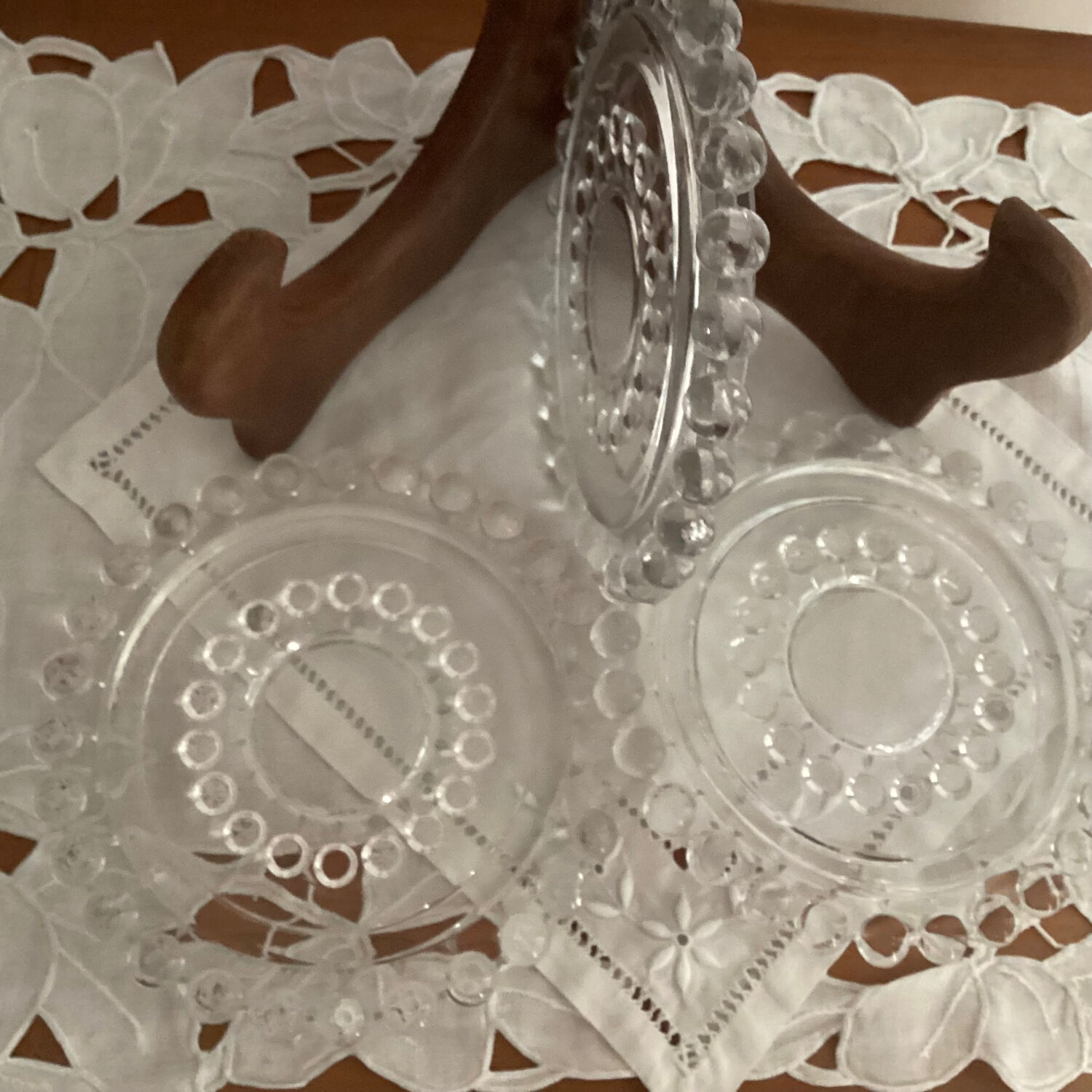 Set of 3 pearl border bottle coasters - vintage