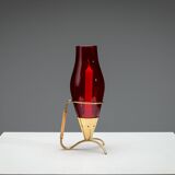 Gunnar Ander candleholder in brass, glass and rattan for Ystad Metall