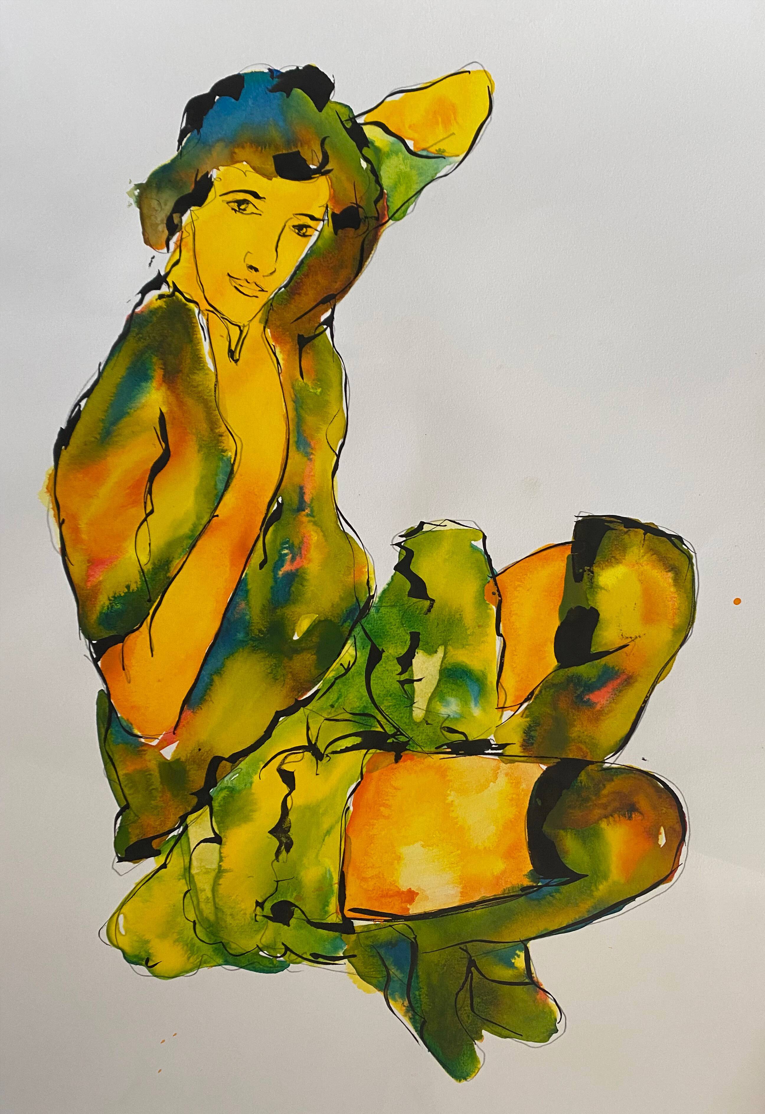 Paintings Set of 4 studies of nude of woman Ink dated 2012 signed Curiosa