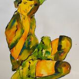 Paintings Set of 4 studies of nude of woman Ink dated 2012 signed Curiosa