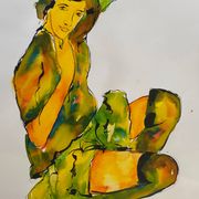 Paintings Set of 4 studies of nude of woman Ink dated 2012 signed Curiosa