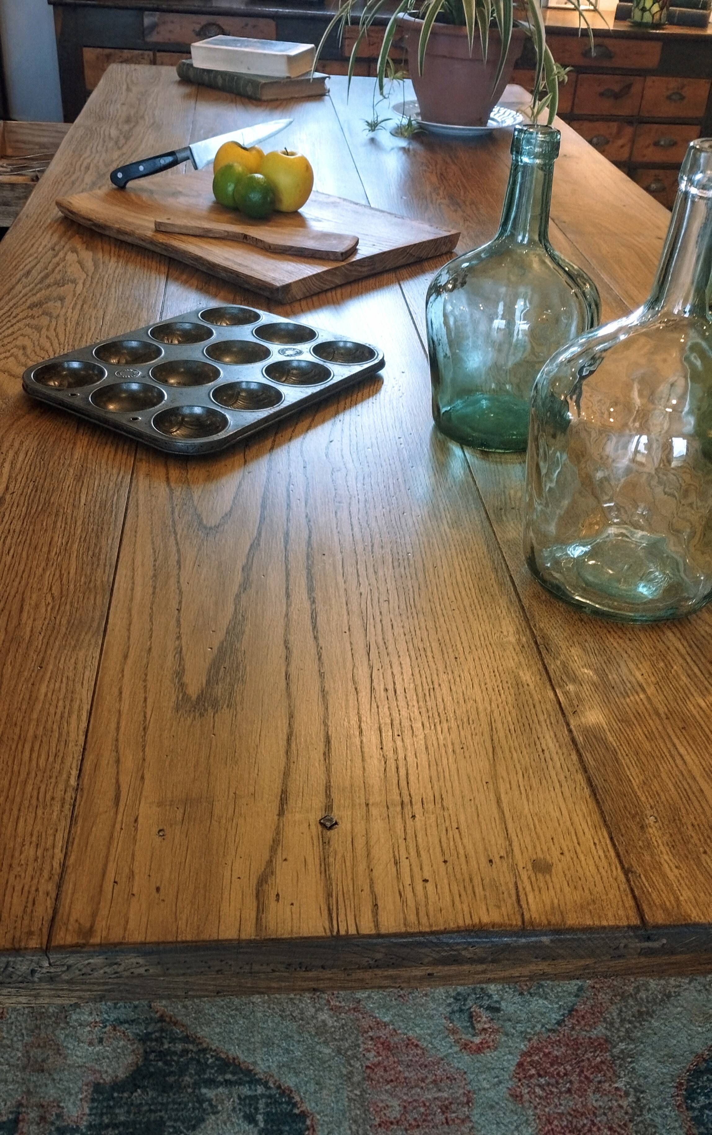 XXL solid oak farmhouse table 260x100 patinated two drawers