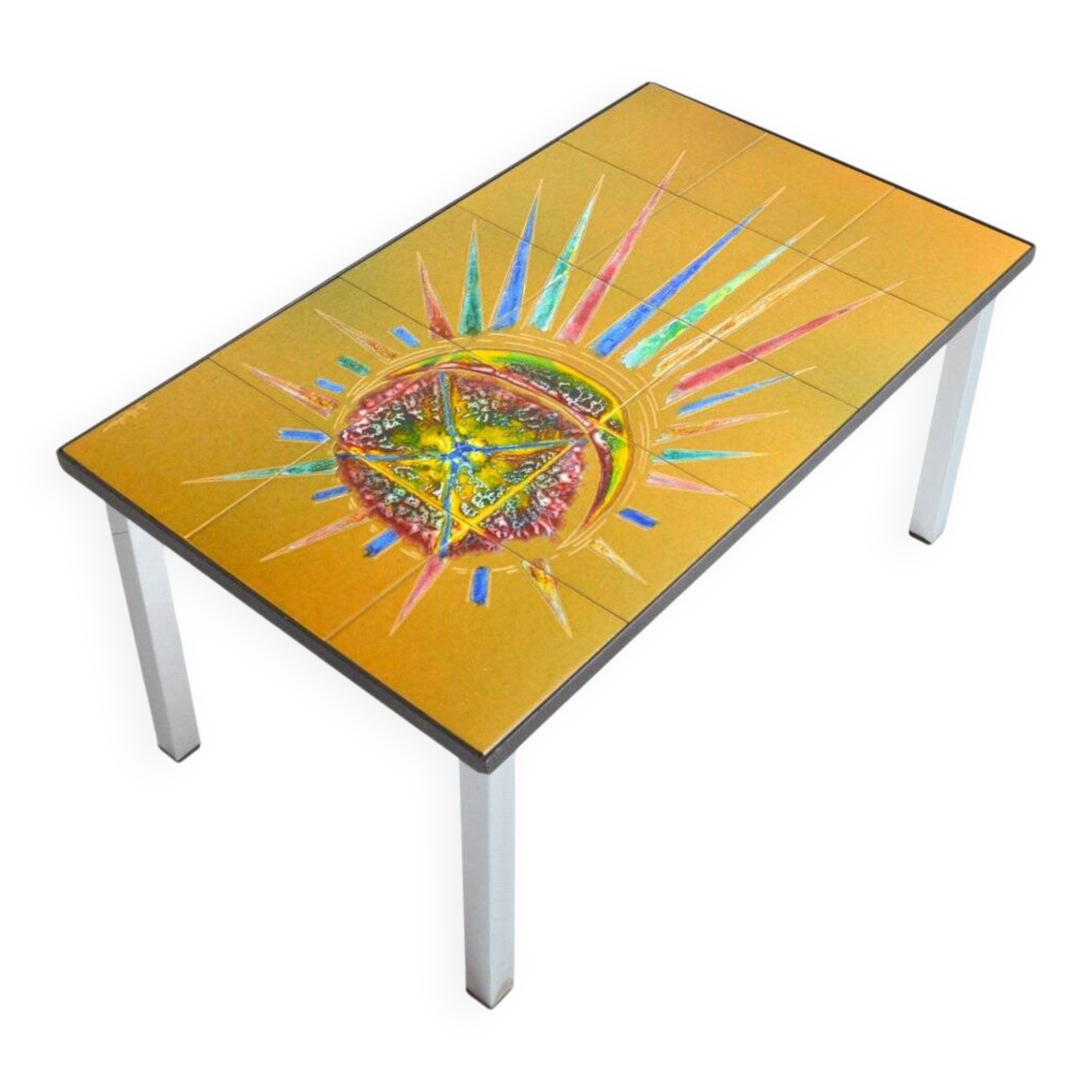Coffee table / End table / Vintage 1960s hand-painted ceramic
