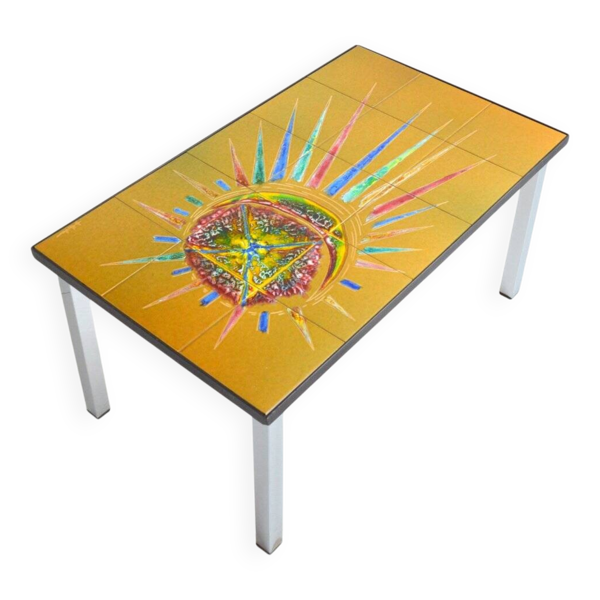 Table basse / Bout de canapé / céramique peinte à la main vintage 1960
