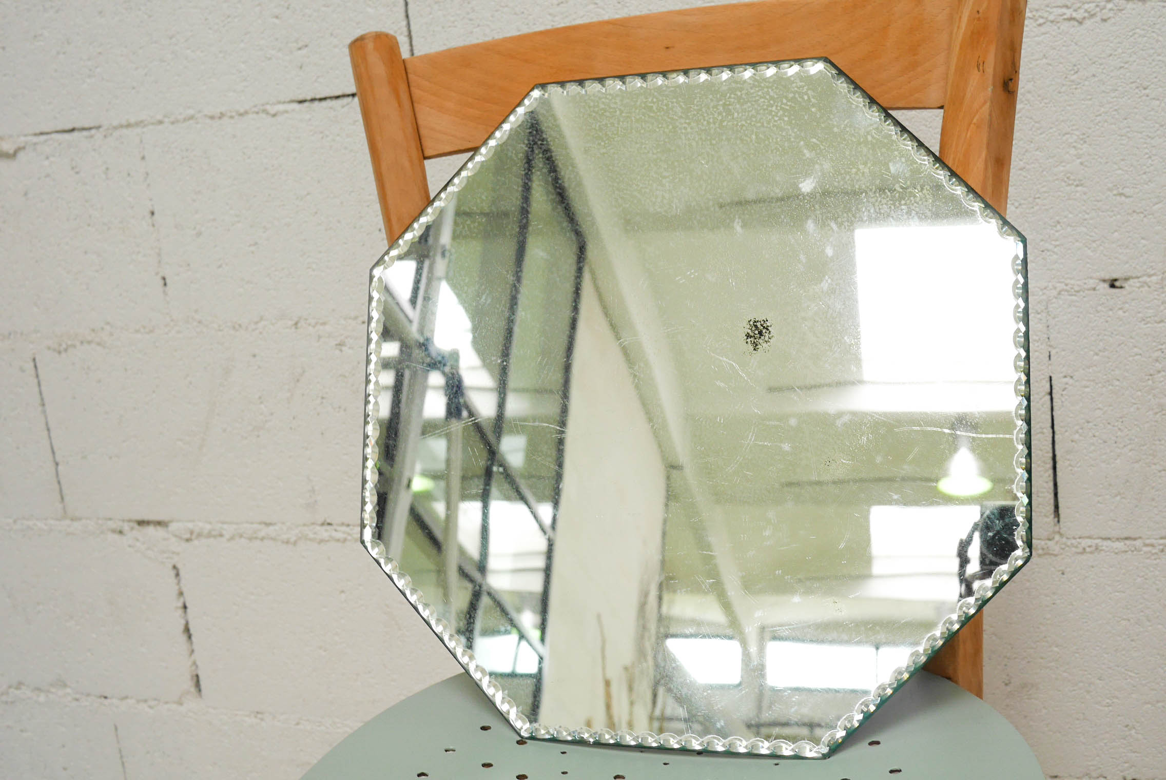 Antique bevelled mirror 38x38cm