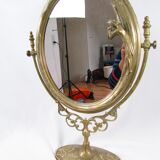 Tilting table mirror and art nouveau photo holder in bronze