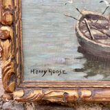 Tableau signé henry roose - marine huile bassin de chasse blankenberge belgique