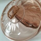 Orange-pink pressed glass trio