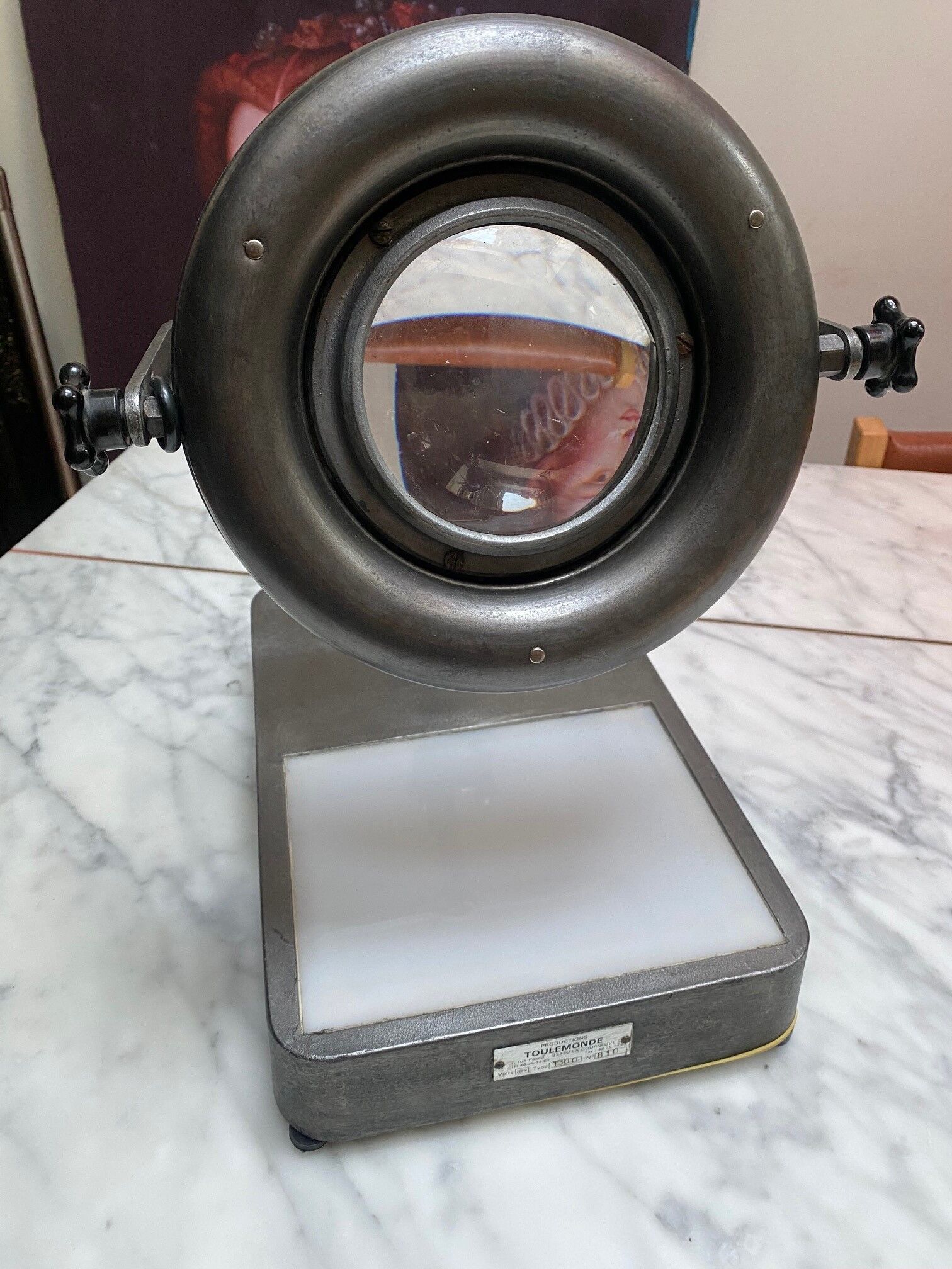 Vintage industrial magnifying lamp Jean Toulemonde 60s