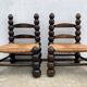 Pair of antique low fire chairs made of wood and straw
