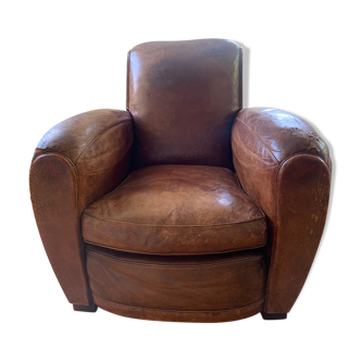 Vintage brown leather club armchair