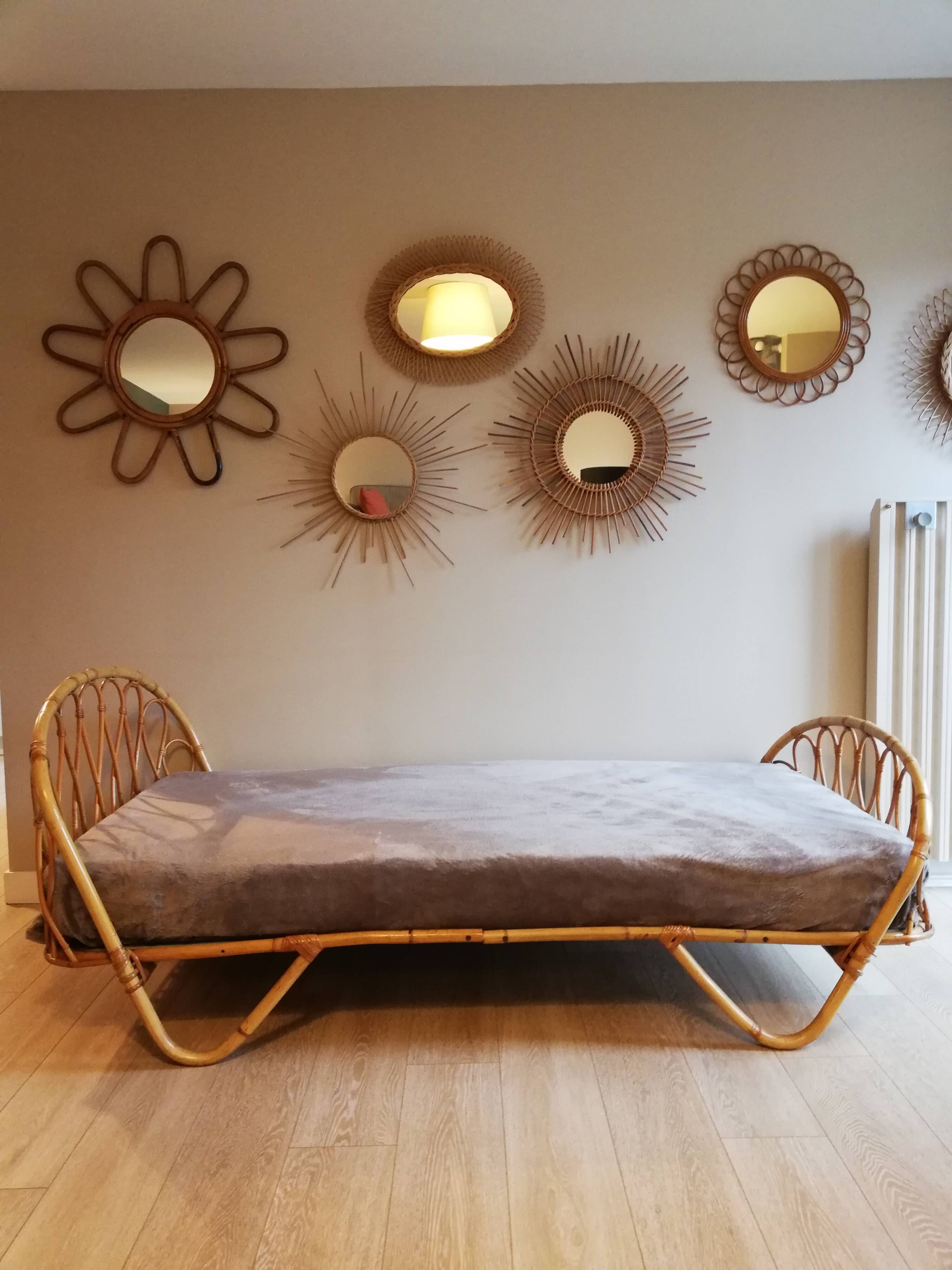 Vintage rattan basket bed
