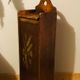 1980s solid wood bread bin decorated with a golden wheat sheaf
