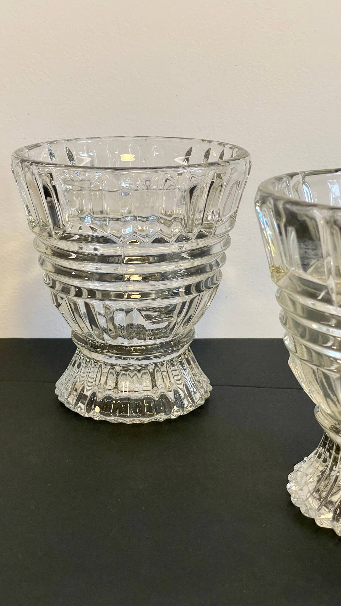 Paire vases géométriques semi-cristal vintage