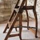 Chaise échelle de bibliothèque en chêne français antique – Tabouret escamotable